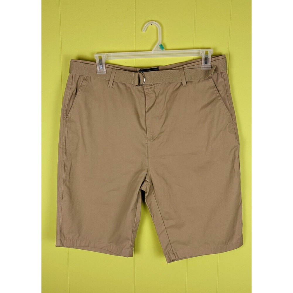 NWT Wicked Stitch Men 36 Flat Front Belted Bermuda Golf Shorts Khaki Brown 10.5"